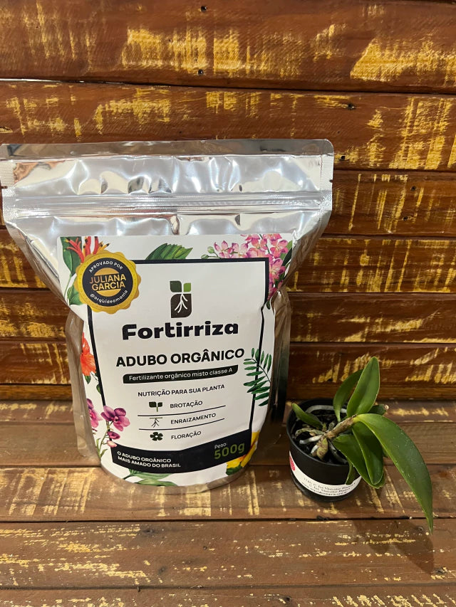 Adubo Orgânico Fortirriza 500 g + Brinde: Mudinha de Cattleya Identificada | Raízes Fortes e Floração Exuberante